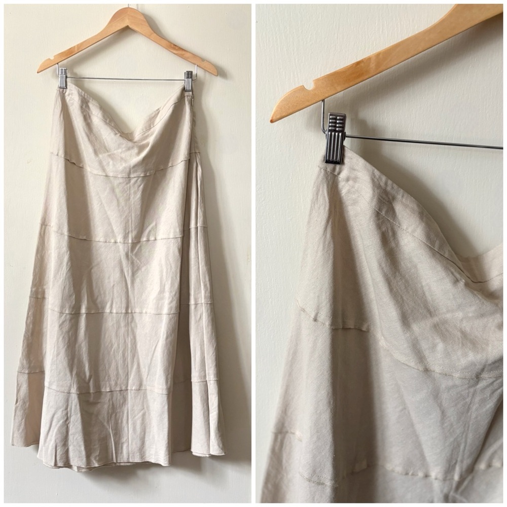 Linen NWOT Neutral‎ Tan Khaki ALine Lightweight Pleated Contemporary Maxi Skirt